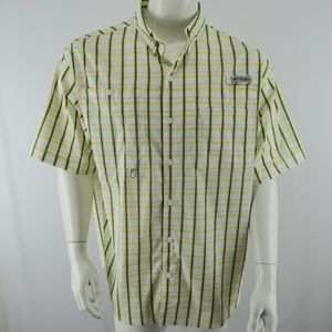 Columbia‎ PFG Vented Fishing Outdoors Shirt Mens Large Yellow Blue Short Sleeved
